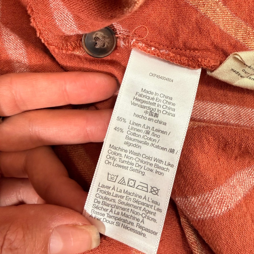 Madewell Rust Orange Striped Linen Blend Faux Wrap Midi Skirt with Pockets XS - Picture 10 of 11